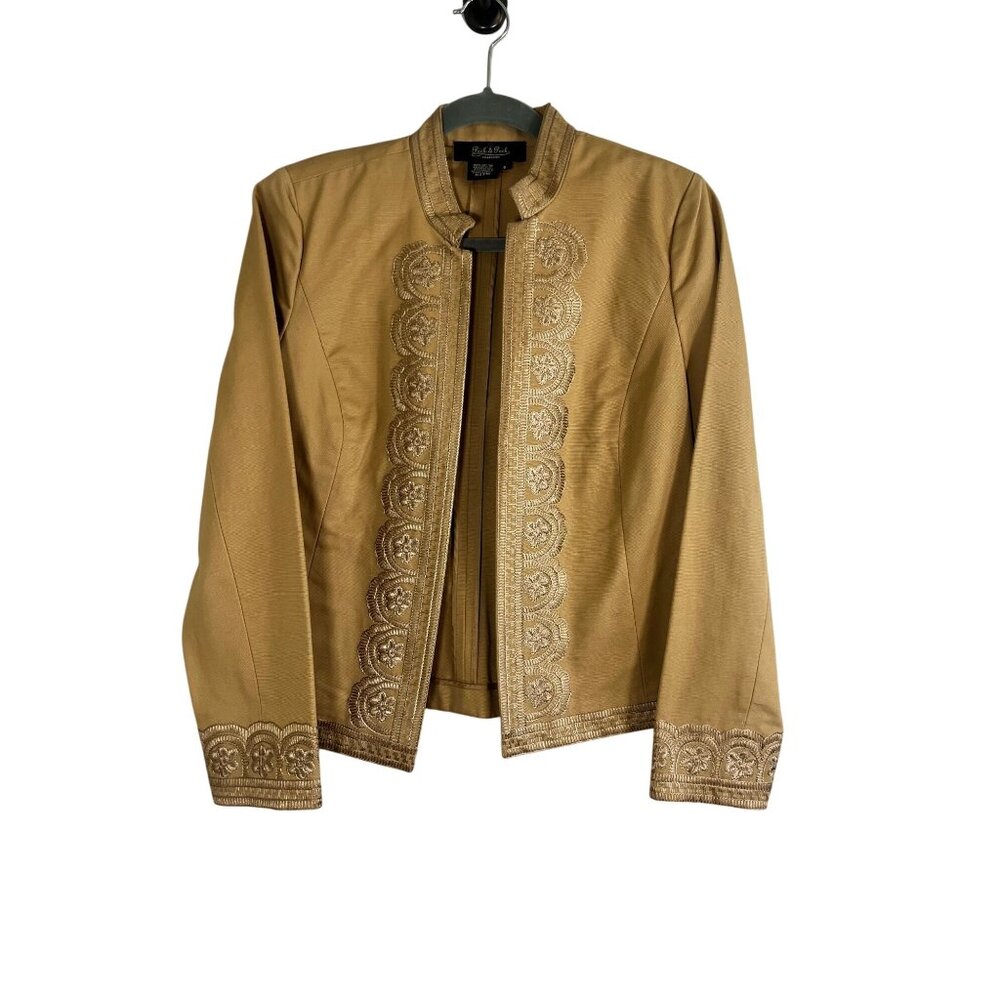 Neutral Floral Embroidered Blazer Brown 6 Preppy Classic Chic Boho Indie Earthy